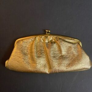Vintage, 1960s, St. Thomas, metallic gold hand full clutch wristlet